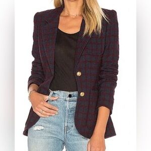 Smythe Two Button Blazer in  Navy Maroon Grid size 2